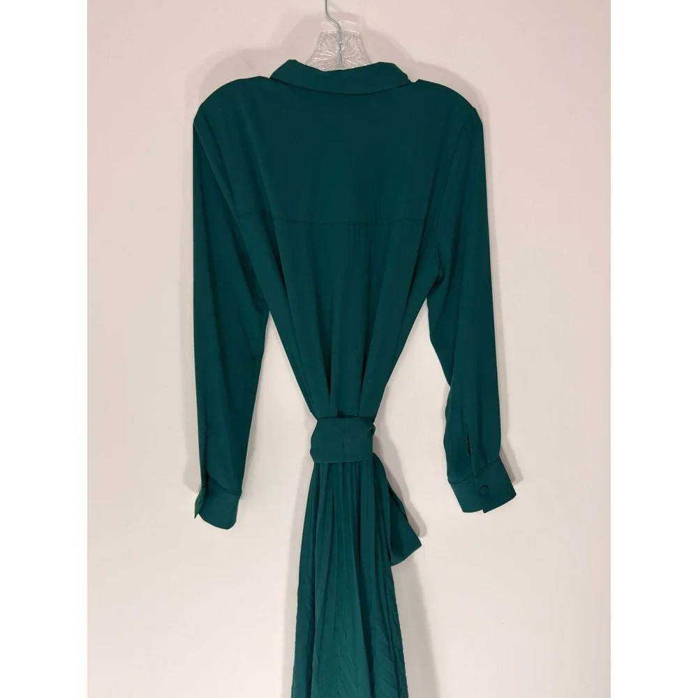 Milva Mi Shirt Dress Green Pleated Long Sleeve Belter Classy Maxi Modest Medium‎
